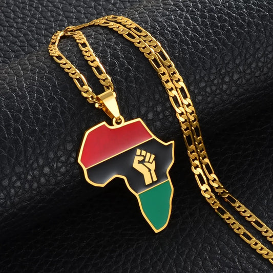 Black Power - African Map Gold Necklace