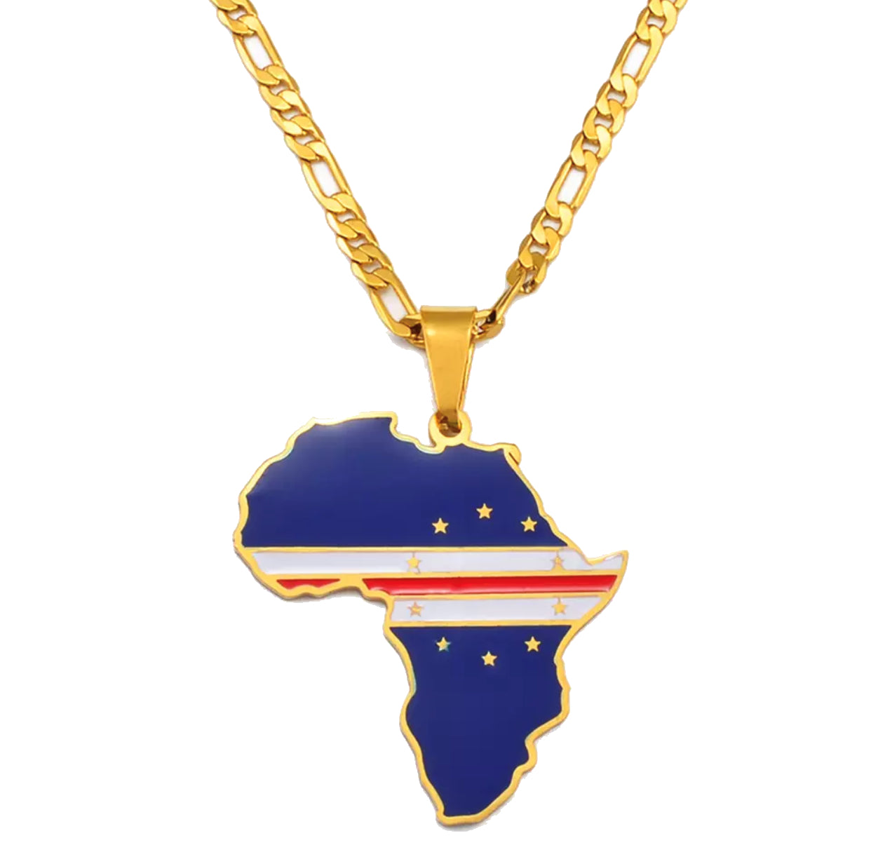 Cape Verde Flag Necklace Stainless Steel or 18k Gold Dog Tag 24