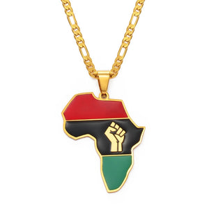 Black Power - African Map Gold Necklace