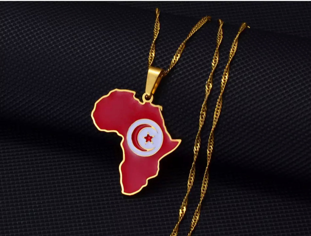 African Map - Tunisia Gold Necklace